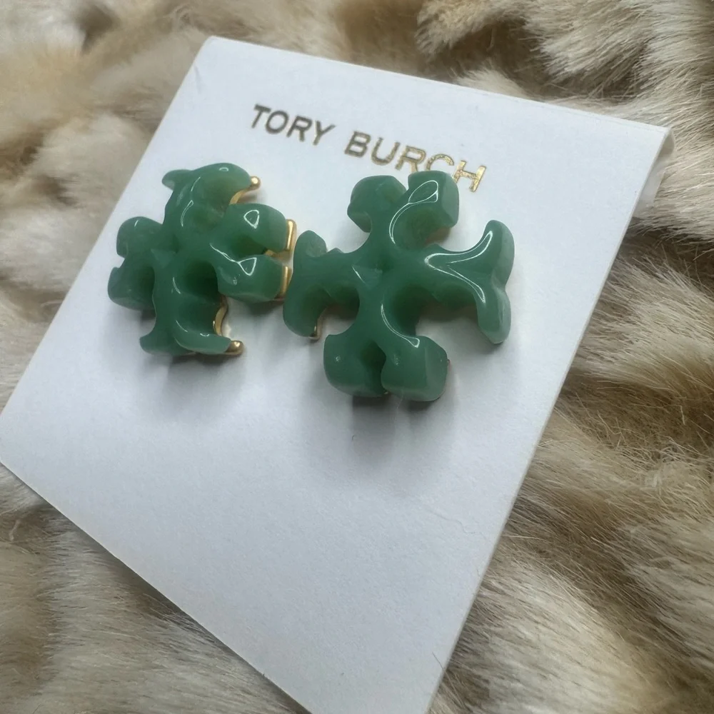 Tory Burch Green Logo Stud Earrings - Picture 6 of 12